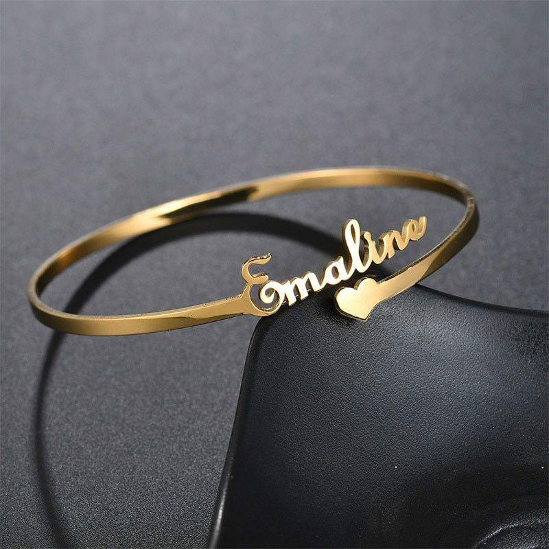 Personalized Steel Name Bangle Bracelet - Happy Maker