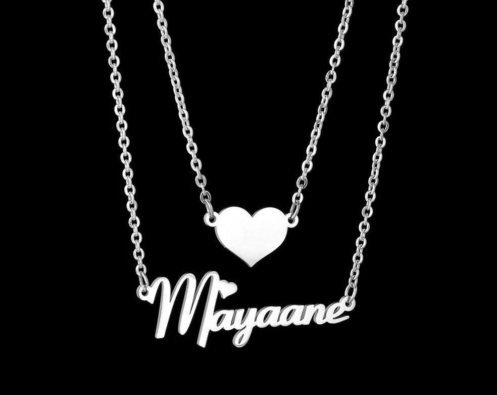 Personalized Double Chain Heart Name Necklace - Happy Maker