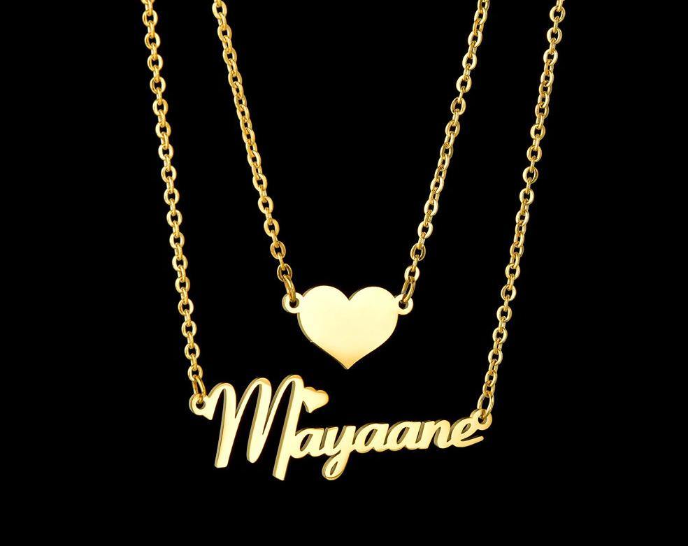 Personalized Double Chain Heart Name Necklace - Happy Maker