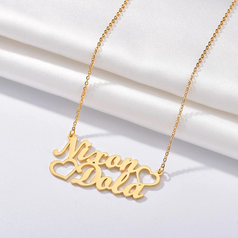 Double Layer Love Heart Personalized Custom Gold Plated Name Bracelet