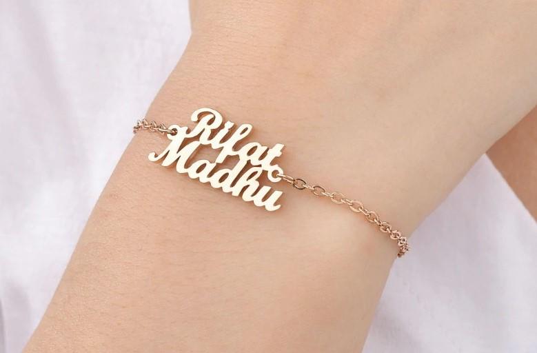 Double Layer Love Heart Personalized Custom Gold Plated Name Bracelet