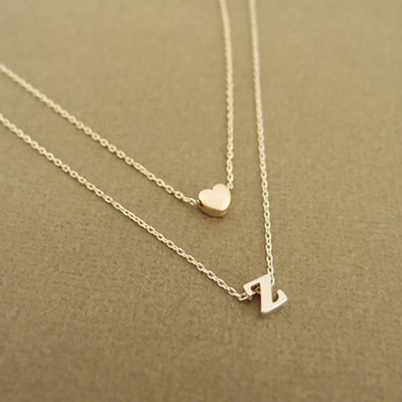 Personalized Double Chain Heart & Alphabet Necklace – Happy Maker