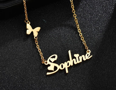 Personalized Flying Butterfly With Heart Name Necklace - Happy Maker