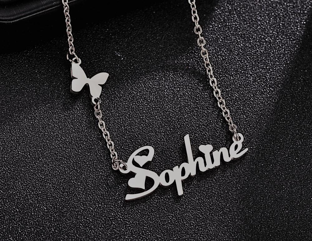Personalized Flying Butterfly With Heart Name Necklace - Happy Maker
