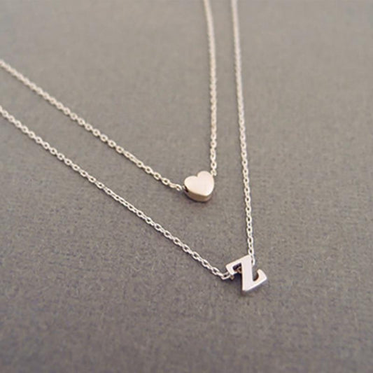 Personalized Double Chain Heart & Alphabet Necklace - Happy Maker