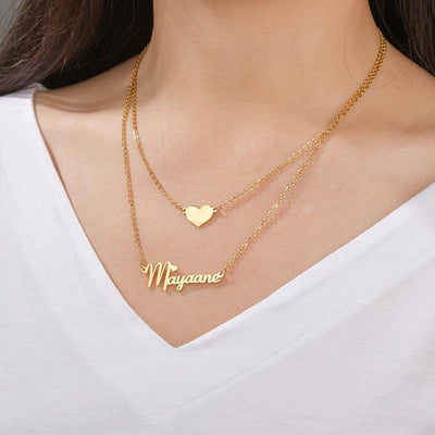 Personalized Double Chain Heart Name Necklace - Happy Maker