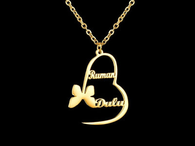 Personalized Couple Name Necklace With Butterfly & Heart Design - Happy Maker