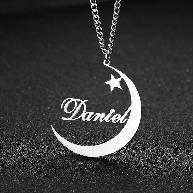 Personalized Name With Moon & Star Necklace - Happy Maker